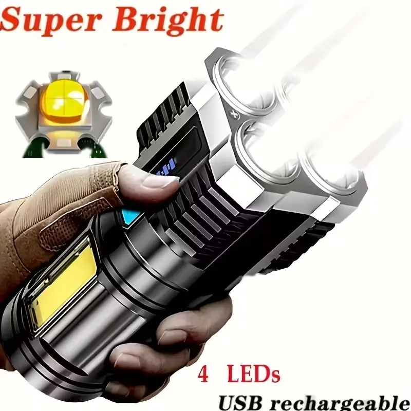 High-Powered Camping Flashlight, Super Bright Emergency Led Flashlight, USB Rechargeable Waterproof Torch, Ideal for Outdoor Hiking & Emergency Power Outage Use, High Lumens Flashlight, Tactical Flashlight, Portable Camping Flashlight