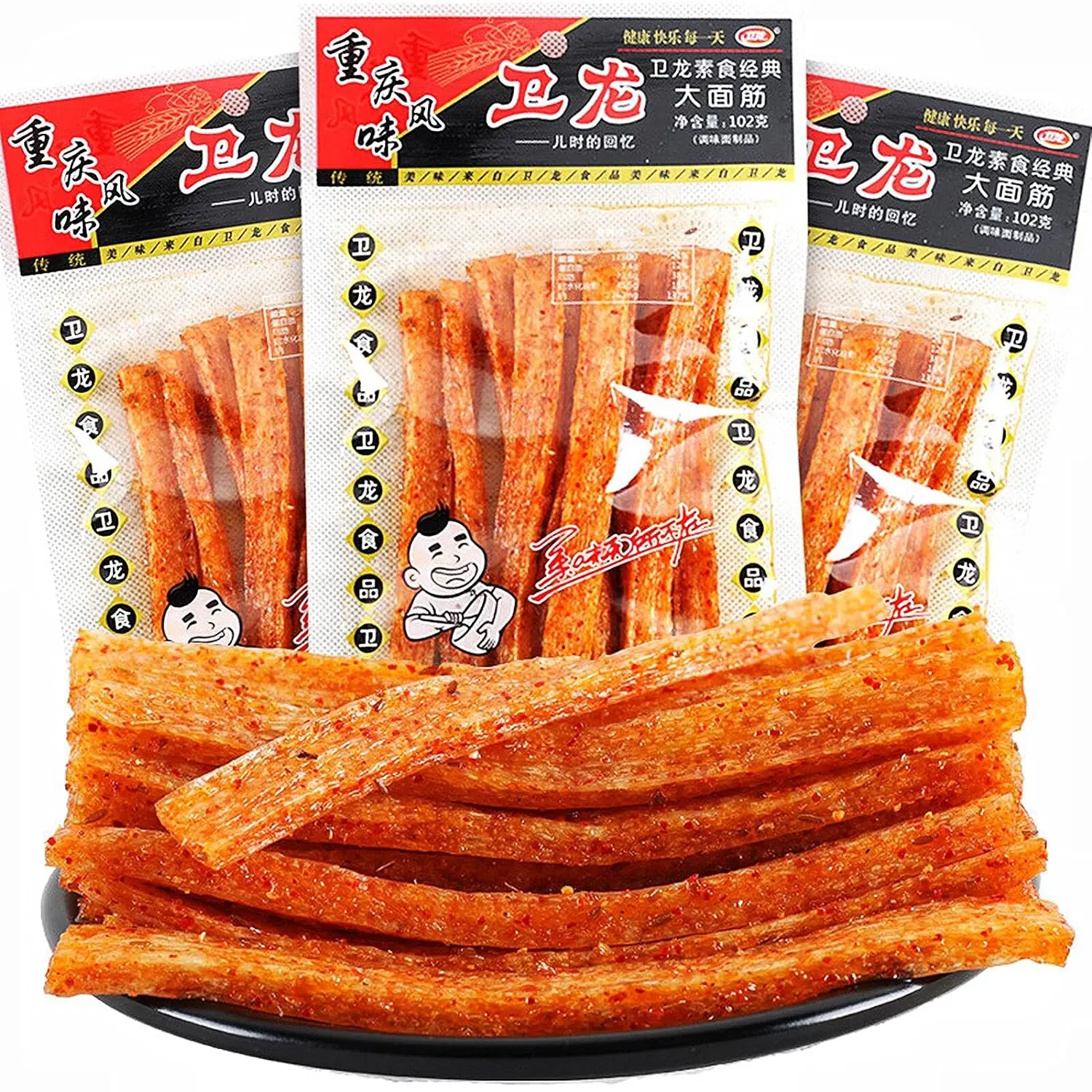 NERSQELX Spicy Strips - Spicy Gluten Latiao, Chinese Special Casual Snack Food, 102g (Pack of 3) NERSQELX Spicy Strips - Spicy Gluten Latiao, Chinese Special Casual Snack Food, 102g (Pack of 3)