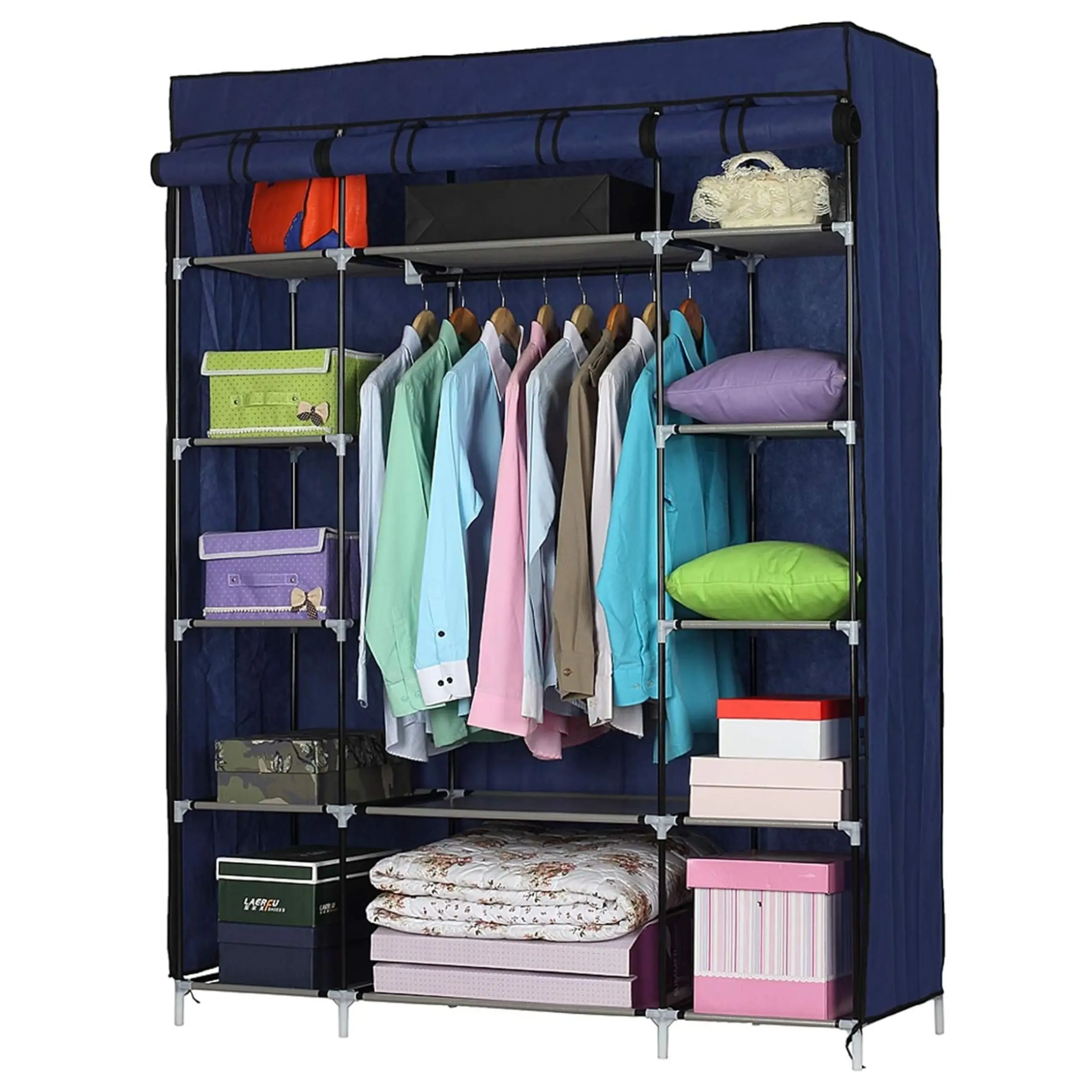 FCH Portable Closet Wardrobe, Closet Storage Organizer with Shelves and Cover for Hanging Clothes, Portable Wardrobe Closet Clothes Organizer Non-Wove