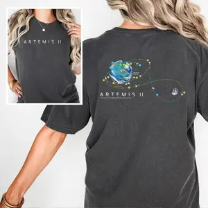 Artemis II Mission Washed T-shirt, NASA Moon Mission Map Washed Shirt, Space Exploration Graphic Tee, First Crewed Test Flight Lunar Orbit Apparel