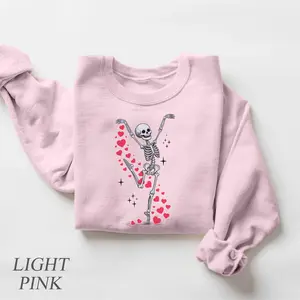 [Sale off up to 45%] Valentine Skeleton Sweatshirt, Dancing Skeleton Hearts Shirt, Funny Valentine's Day Tshirt Cute Love Holiday Crewneck Trendy Women’s Gift T