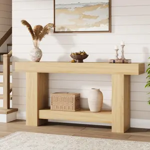 47/63 inchs Long Console Table with Storage, 2-Tier Farmhouse Console Table, Large Sofa Table, Wooden Entryway Table for Entrance, Hallway