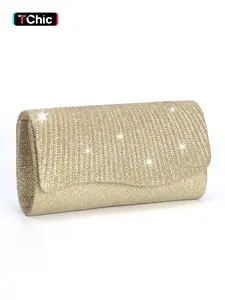 Classic Pleated Design Ladies Evening Bag Clutch Elegant Envelope Bag Wallet Purse with Magnetic Closure with Shoulder Chain Can be Shoulder Bag, Suitable for Wedding, Party, Prom, Holiday Gift
