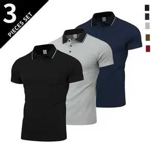 3-pack — men’s classic polo-collar short-sleeve T-shirts, men’s summer polo shirts, men’s turn-down collar button short-sleeve T-shirts; breathable mesh quick-dry fabric; minimalist, premium fit; comfortable, skin-friendly material; versatile for business