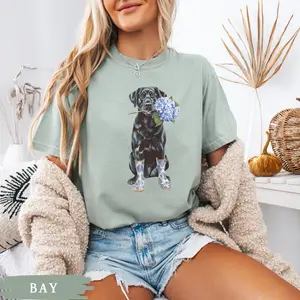 Comfort Colors Floral Black Lab Shirt, Labrador Toile Tee, Chinoiserie Lab Lover Gift, Coquette Lab Teacher , Flower Dog Mom Mothers Day Cotton Fabric Top Womenswear