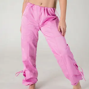 Wow Parachute Pants - Black & Sweet Pink, Adjustable Waist and Hem, Opening Detail, Loose Fit