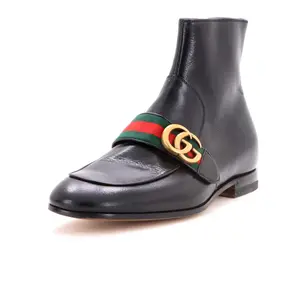 Pre-owned Gucci Men's GG Web Donnie Boots Leather by Rebag