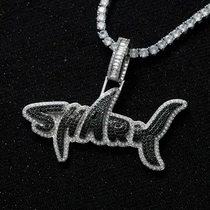 [ICE HUE]18K Gold Vacuum Plated Copper with 5A+ Sri Lanka Zircon Shark Design Pendant With Necklace Miami Italy Mexico & Micro Inspired for Women & Men Luxury Jewelry,Daily Wear,Casual Fashion,Gift Idea,,Classic,Hip Hop,Simple,Sporty Style