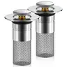 PASSBYE Adjustable Universal-Fit Pop-Up Drain Filter Stopper Hair Catcher, 2 Pcs Durable Bath Accessories with Removable Stainless Steel Basket, Anti-Clogging Bathroom Gadget with Adhesive Tape for Effortless Sink Cleaning