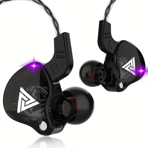 QKZ AK6 Copper Driver Hi-Fi Wired In-Ear Earphones, 3.5 mm Bass Stereo Sport Headset with Mic, Audio Earbuds, Gifts for Men, Christmas Gift, Black