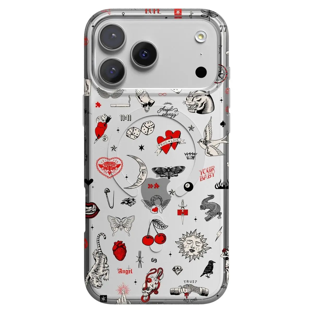 Casely iPhone 17 Pro Case | Not a Phase | Clear Flash Tattoo | Clear Classic Ultra-Thin Design | Compatible with MagSafe