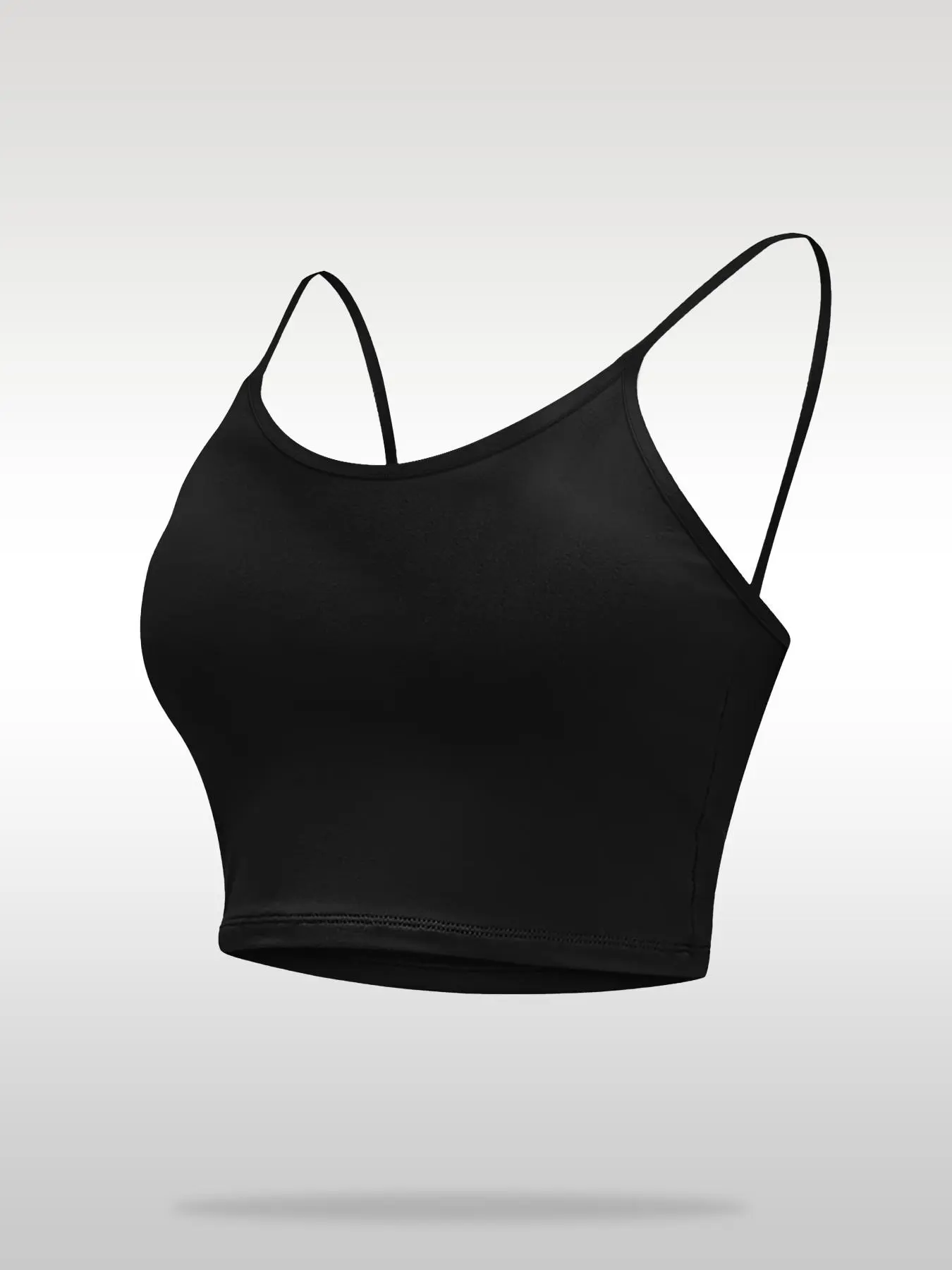 Black Seamless Cropped Cami Top - Adjustable Strap Crop Tank