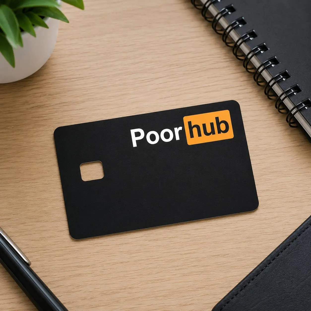 Funny Black Orange Hub Style Card Skin, Minimal Credit Card Skin Sticker, Meme Inspired Debit Card Vinyl Cover, Novelty Wallet Accessory
