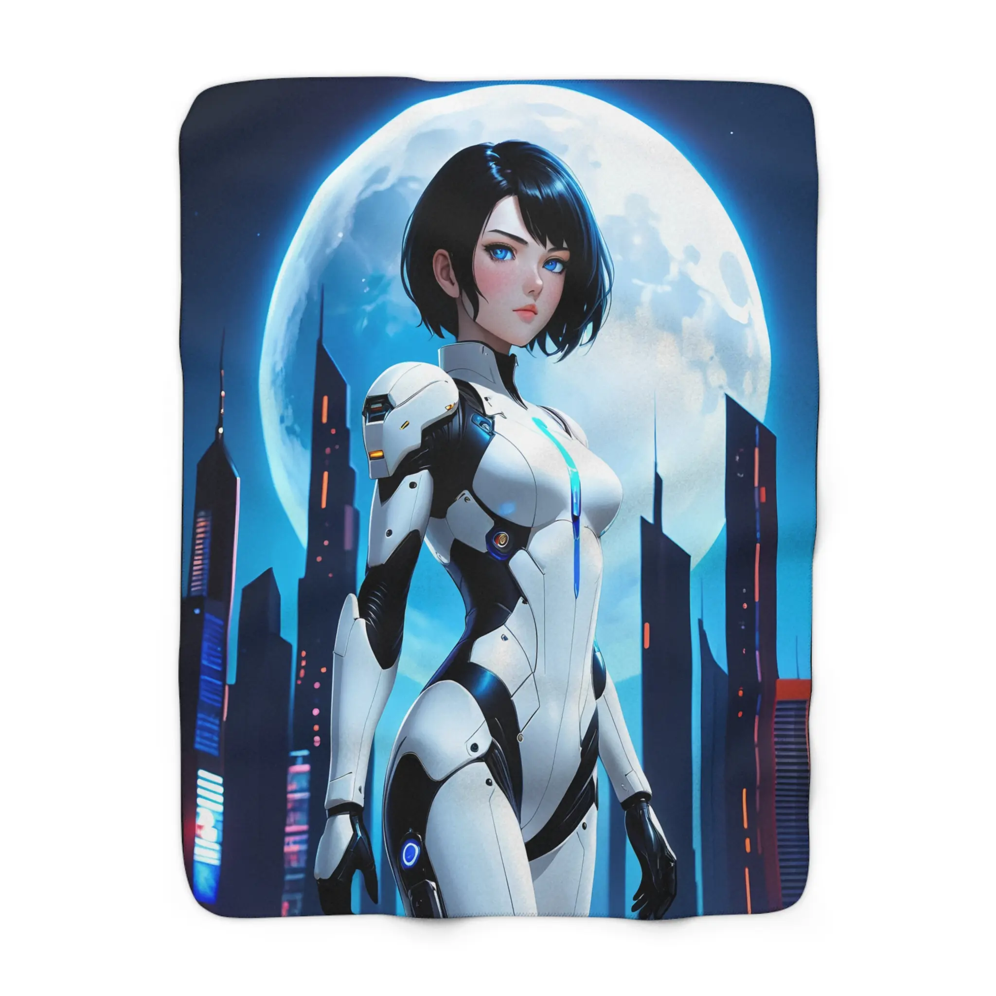 Starla Vale Sherpa Blanket — Futuristic Anime Throw | Lunar Vanguard Commander | Cozy Gamer Blanket | Sci-Fi Hero Girl | Cyberpunk Room Decor | Epic Anime Apparel