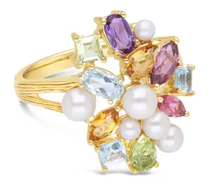 Ariva 18K Clad Cultured Pearl & Multi-Gemstone Cocktail Ring
