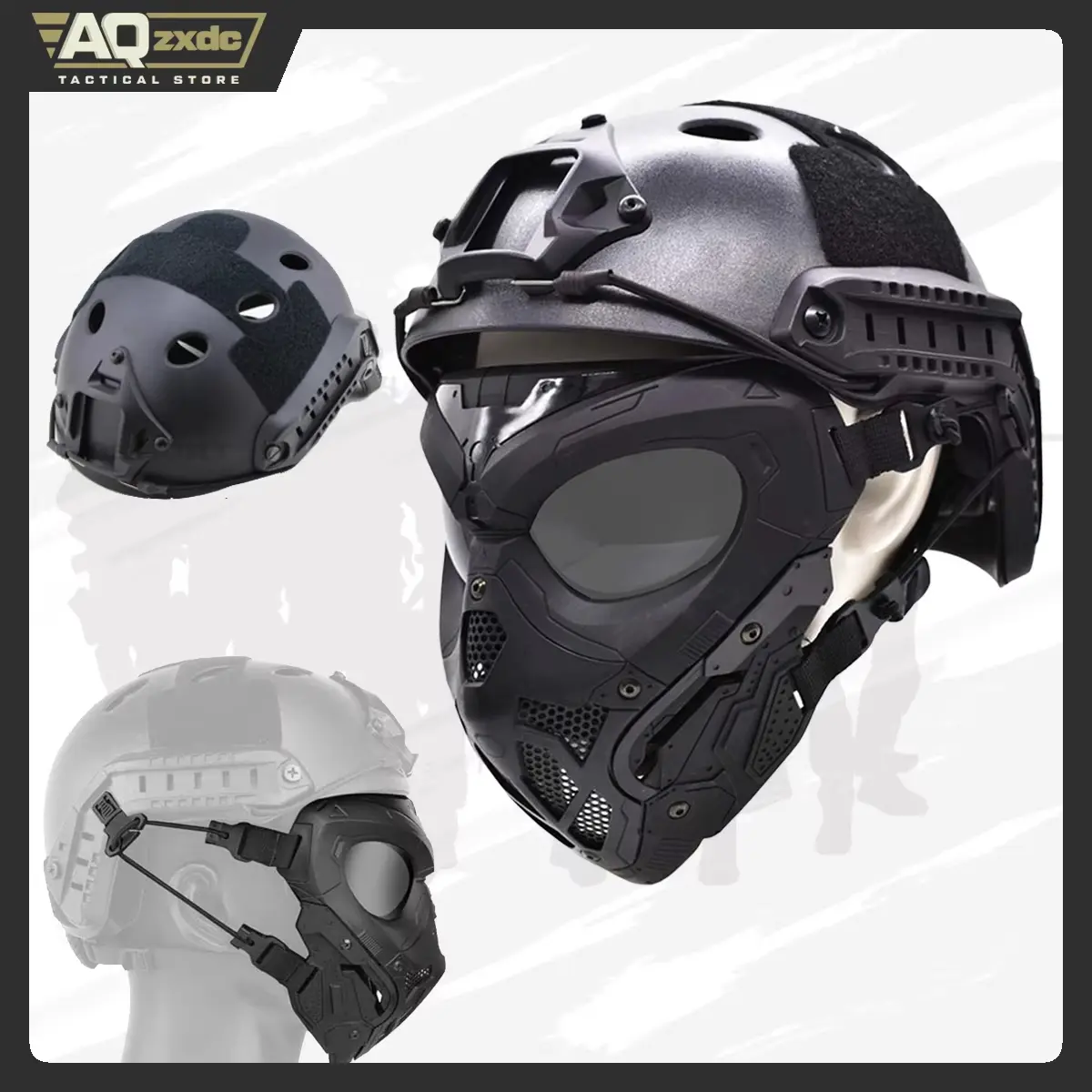 Tactical Mask Full Face Mask Dual Mode Wearing Design Adjustable Strap for Cosplay Game Movie Props
