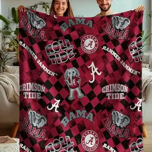 Alabama University Pattern Blanket, Warm Soft Micro Flannel Throw, Multi-Purpose Bedding, Dorm Room Decor, Gift for Family Friends, Soft Comfy Blanket, Flannel Blankets