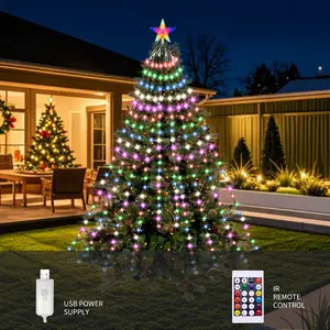 Christmas Decorations, LED Christmas String Lights with 9 Strands 6,5ft Waterfall Christmas Tree Lights, 8 Modes, Waterproof, Timer for Yard Patio Outdoor Xmas Décor, Flowing Multicolor