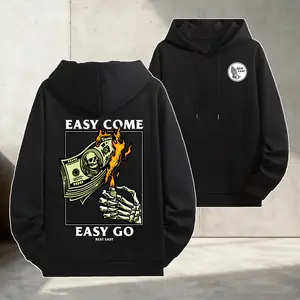 Rest Easy Hoodie - Easy Come Easy Go Skeleton Design Black Casual Wear Comfortable Sweatshirt for Men & Gift for Women Printed Unisex Soft and Warm Classic Fit High Visibility Green Crewneck Everyday