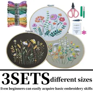 3 Pack Beginner Embroidery Kits for Adults, DIY Starter Set with Stamped Flower Designs, Embroidery Hoop, Colorful Threads, Tools, Step-by-Step Instructions & Video Tutorial Sports & Outdoor