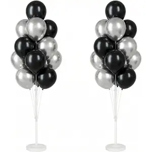 Balloon Column Kit for-Balloon Columns with Stand, Base and Pole,Balloon Backdrop Decoration for Wedding, Baby Shower, Birthday, or Bachelorette Parties (BLACK SILVER)