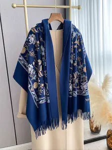 Women's Floral Print Scarf, Soft Warm Woven Shawl for Fall & Winter, Boho Style Fitted Accessory, Perfect Daily Wear for Women, Floral Pattern Shawl