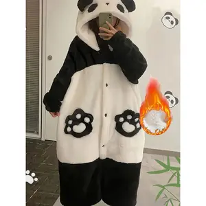 SERACAL Panda Hooded Fleece Robe | Plush Coral Velvet Nightgown with Pocket | Cute & Cozy Winter Loungewear