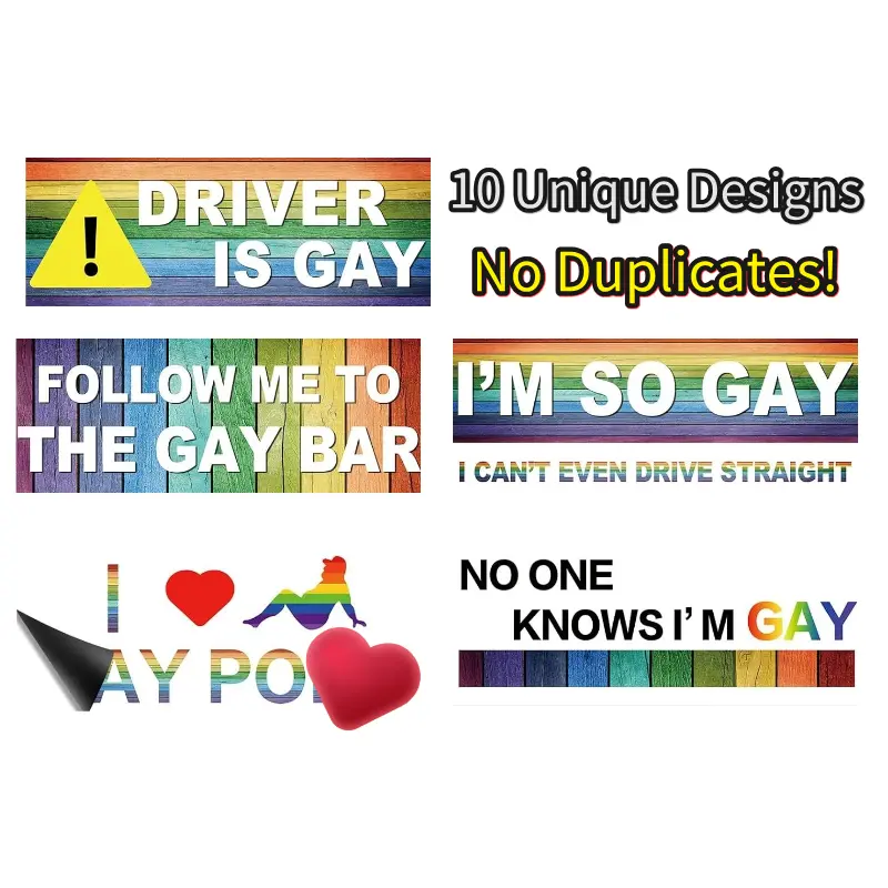 Rainbow Pride Magnetic Bumper Decals 10 Pcs LGBT Stickers Humorous Playful Text Vibrant Design Automotive Decals Car Exterior Decorative Stickers Universal Car Accessories for Cars Motorcycles SUVs Trucks Vehicles Refrigerator Luggage Pranksters