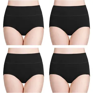 Women's Cotton Underwear High Waisted Ladies Panties Full Coverage Briefs 4 Pack (Regular & Plus Size)