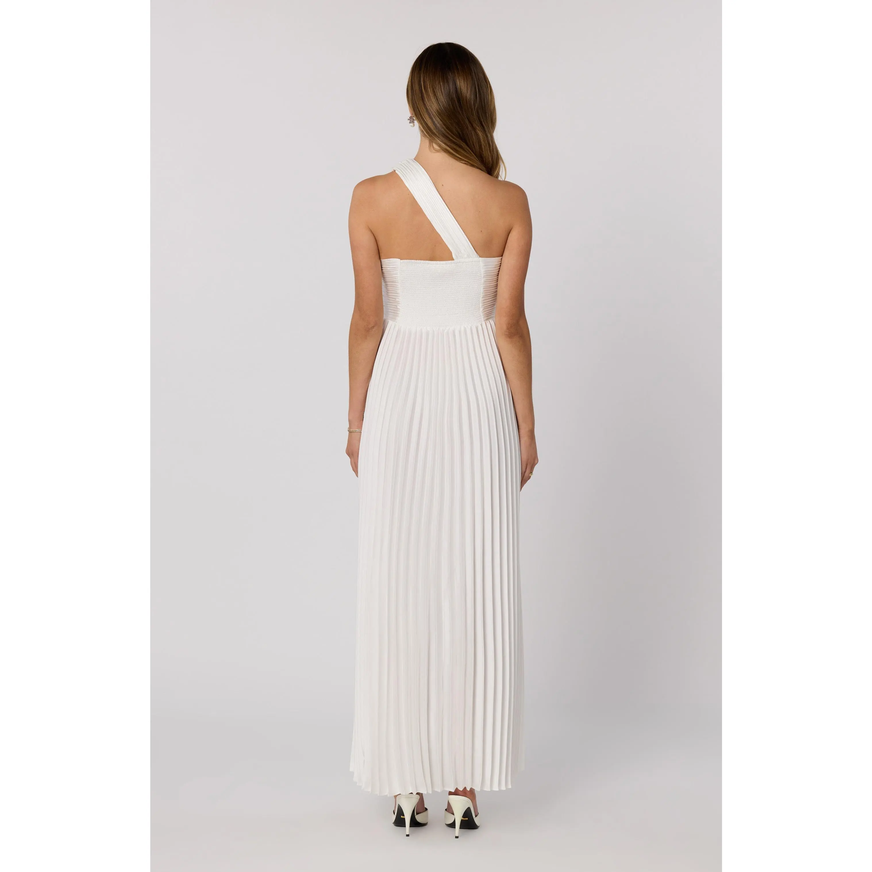 strapless open back dress Astr The Label | Rasya One-Shoulder Pleated Maxi Dress in Periwinkle main image 0