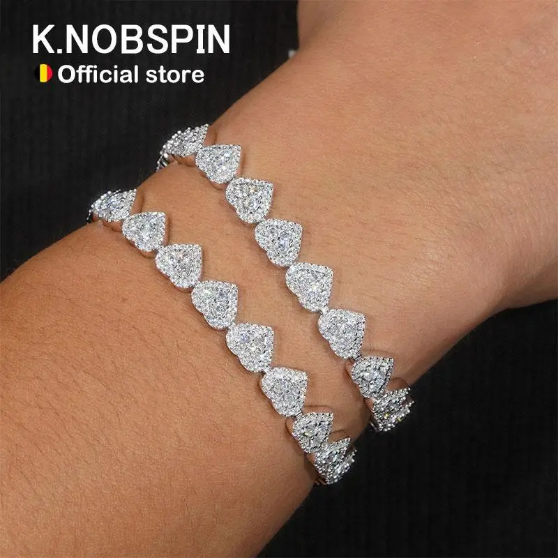 K.NOBSPIN D VVS1 All Moissanite Heart Bracelet Necklace 925 Sterling Silver Prom Party Fine Jewelry with GRA Bracelets for Women