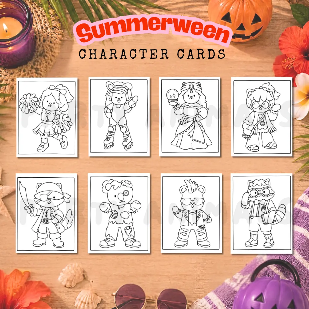 Summerween Character Coloring Cards by Party Animals