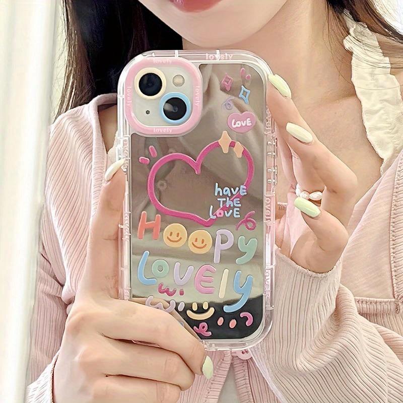Adorable Girl Heart Mirror Phone Case for iPhone 11 12 13 14 15 Pro Max Shockproof Back Cover