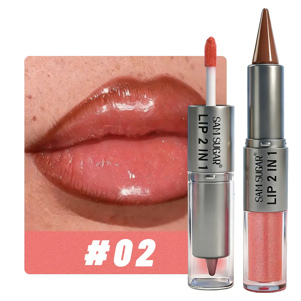 Dual-Ended Lipstick, Lip Liner & Lip Gloss Set, Matte Outline Lipstick & Mirror Finish Lip Gloss, Beeswax, Cocoa, Nourishing, Perfect Gift Idea, Long-Lasting Shine Effect, Lip Makeup Set,backtoschool