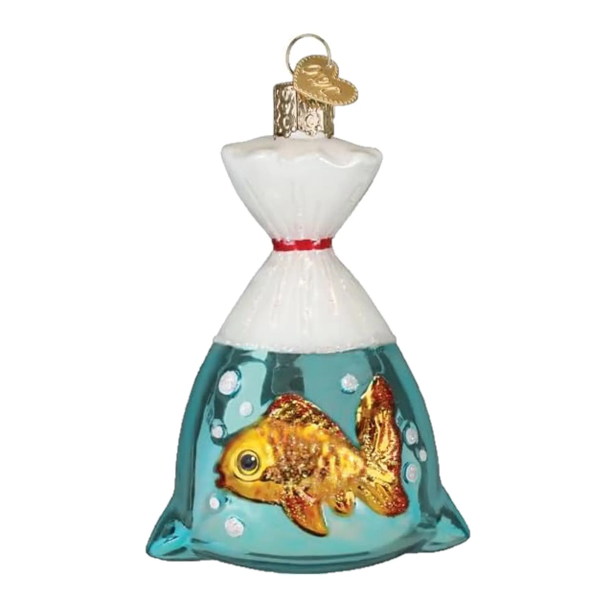 Old World Christmas Blown Glass Ornament for Christmas Tree, Goldfish in Bag