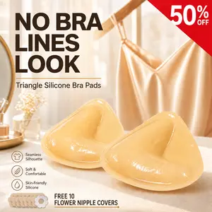【FREE 10 Flower Nipple Covers】Invisible Push Up Sticky Inserts, Reusable Triangle Silicone Bra Pads, Adhesive Breast Pads for Natural Lift Smooth Coverage, Bikini Tops Low Cut Dresses Strapless Bra Alternative Womenswear ABCD Cup
