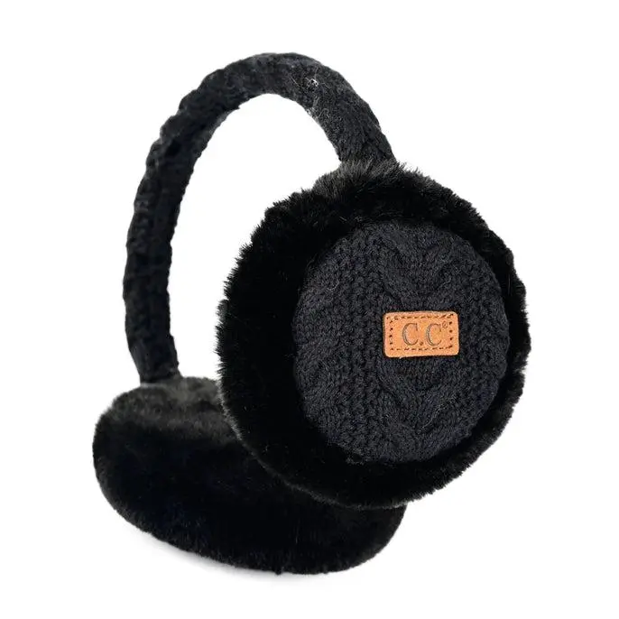 C.C Cable Knit Earmuffs All Colors Winter Warmth Sherpa Lined Adjustable Fit Cozy Gifts for Women