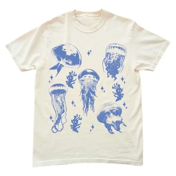 Vintage Jellyfish Tattoo Style T-Shirt, Retro Ocean Tee, Marine Life Shirt, Y2k, Sea Creature Top, Aquatic Graphic Apparel, Beach Lover Gift
