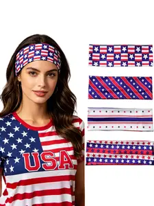 4-Pack Independence Day Sports Headbands, Usa Flag Print, Retro Style, High Elastic Sweat-Wicking Fabric, Perfect for Parties and Fitness, Workout Headbands, Athletic Headbands
