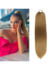 Women's Braided Ponytail Hair Extension, 24 Inch Natural Smooth Fiber, Long Straight Hair Clip-On, Soft and Lightweight Design