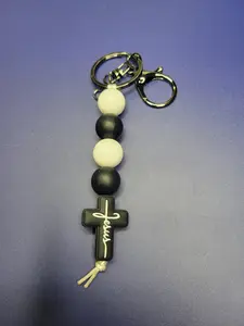 Black & White Jesus Cross Silicone Keychain