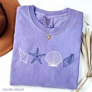 Comfort Colors Vintage Seashell T-shirt, Beach Ocean Lover Tee Gift, Summer Vibes, Trendy Outfits- DarkFlex