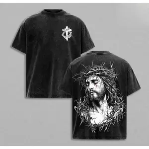 Tears of Blood – Christ’s Love in Pain - Jesus Crown of Thorns Tee Washed God Apparel Tee, Easter T-Shirt, Jesus T-Shirt, Easter Streetwear, Christian Apparel Graphic Tees, Gym Pump Cover Church Outfit