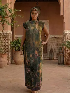 Sexy Ruched Slim Fit Long Dress Set, All over Print Shawl + Silk Scarf, Women's Beach Sun Protection Wrap, Fall & Winter Fashion Elegance