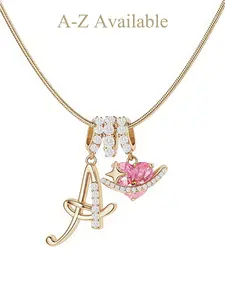 Initial A Necklace for Women, Gold Letter Pendant with Pink Heart Charm, Personalized Alphabet Necklace, Romantic Gift for Valentine’s Day, Birthday & Mother’s Day