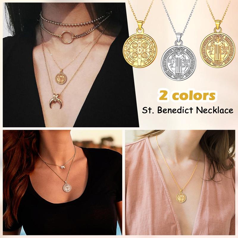 FindChic Saint Benedict Medal Necklace Christian Sacramental Medal Ward off Evil Protection Jewelry Catholic Unisex For Women Men FindChic Saint Benedict Medal Necklace Christian Sacramental Medal Ward off Evil Protection Jewelry Catholic Unisex For Women Men