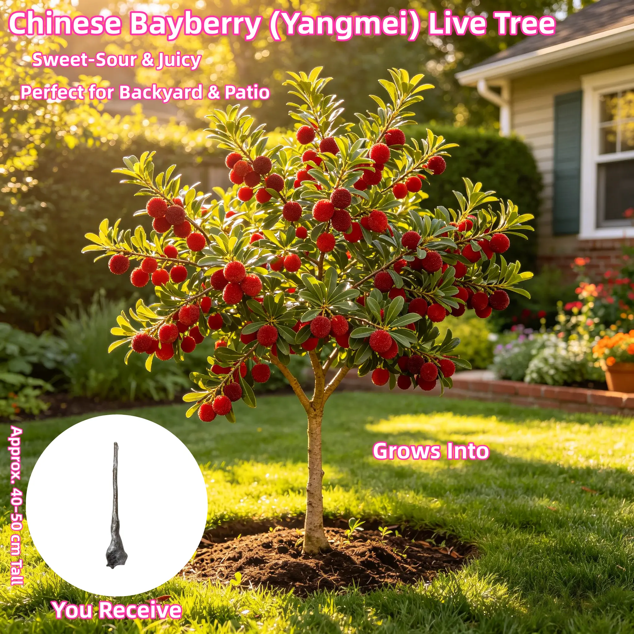 Rare Red Bayberry Tree - Bare Root Grafted Plant 16-20 inches | Dormant Chinese Strawberry for Home Garden