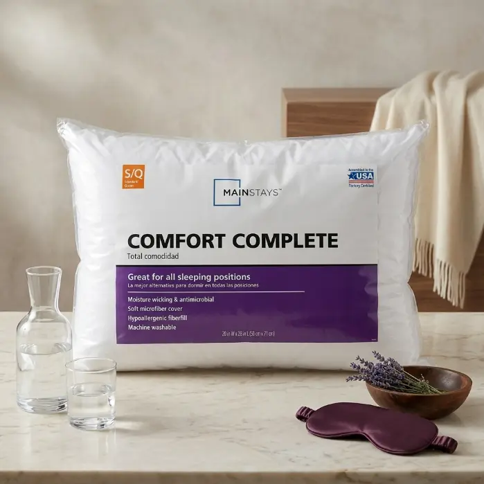 Mainstays Bed Pillows For All Sleep Positions Comfort Standard Queen Soft Microfiber Cover Hypoallergenic Fill 2 Pack