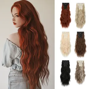 Cephemer Clip-in Synthetic Hair Extensions 20inches Water Wavy 6PCS Thick Natural Layered  Lace Weft Light Weight Hairpieces for Women All Day Comfort for Daily Party Black Friday & Christmas