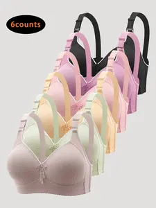 Women's Comfortable Lace Bra Set, Breathable Wireless Bras for Daily Wear, Large Size Thin Underwear, Pack of 6